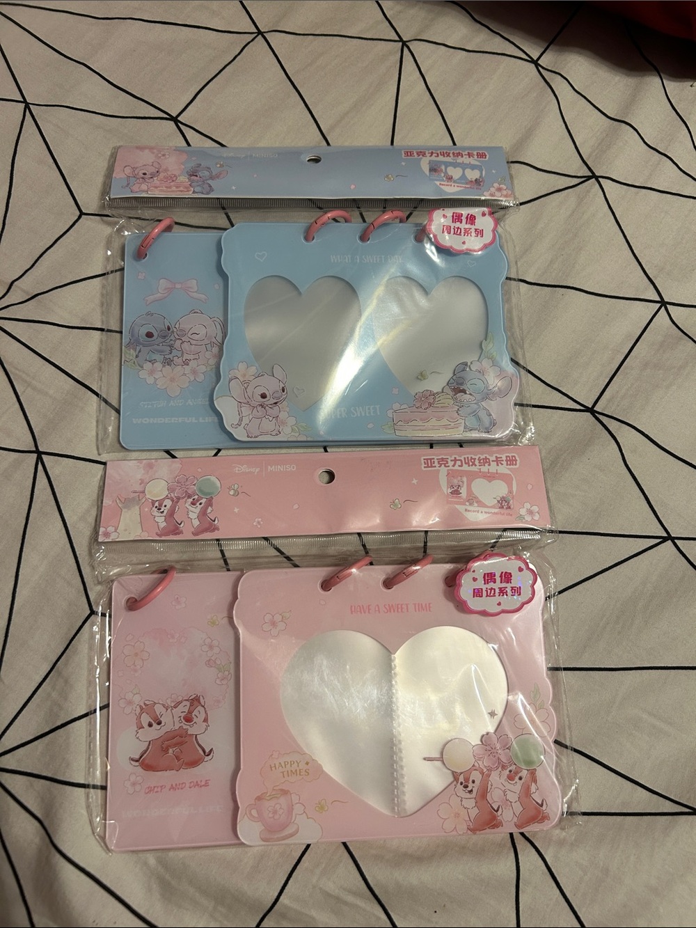 MINISO Disney Pink and Blue Heart Photo Frames - Set of 2